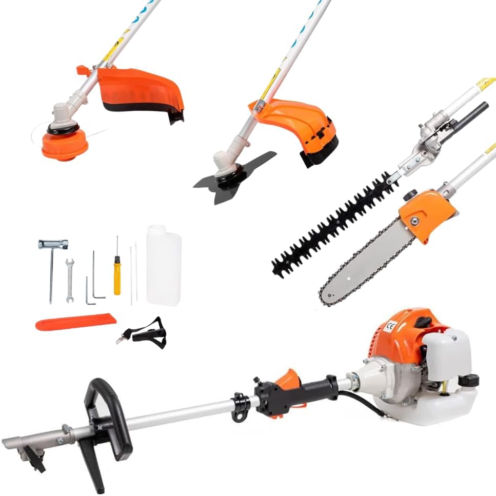 Decespugliatore, a Scoppio Multifunzione 4 in 1 con Tagliaerba, Potatore Tagliabordi con Motore da 52cc 2 Tempi, Motosega Tagliasiepi, Generico