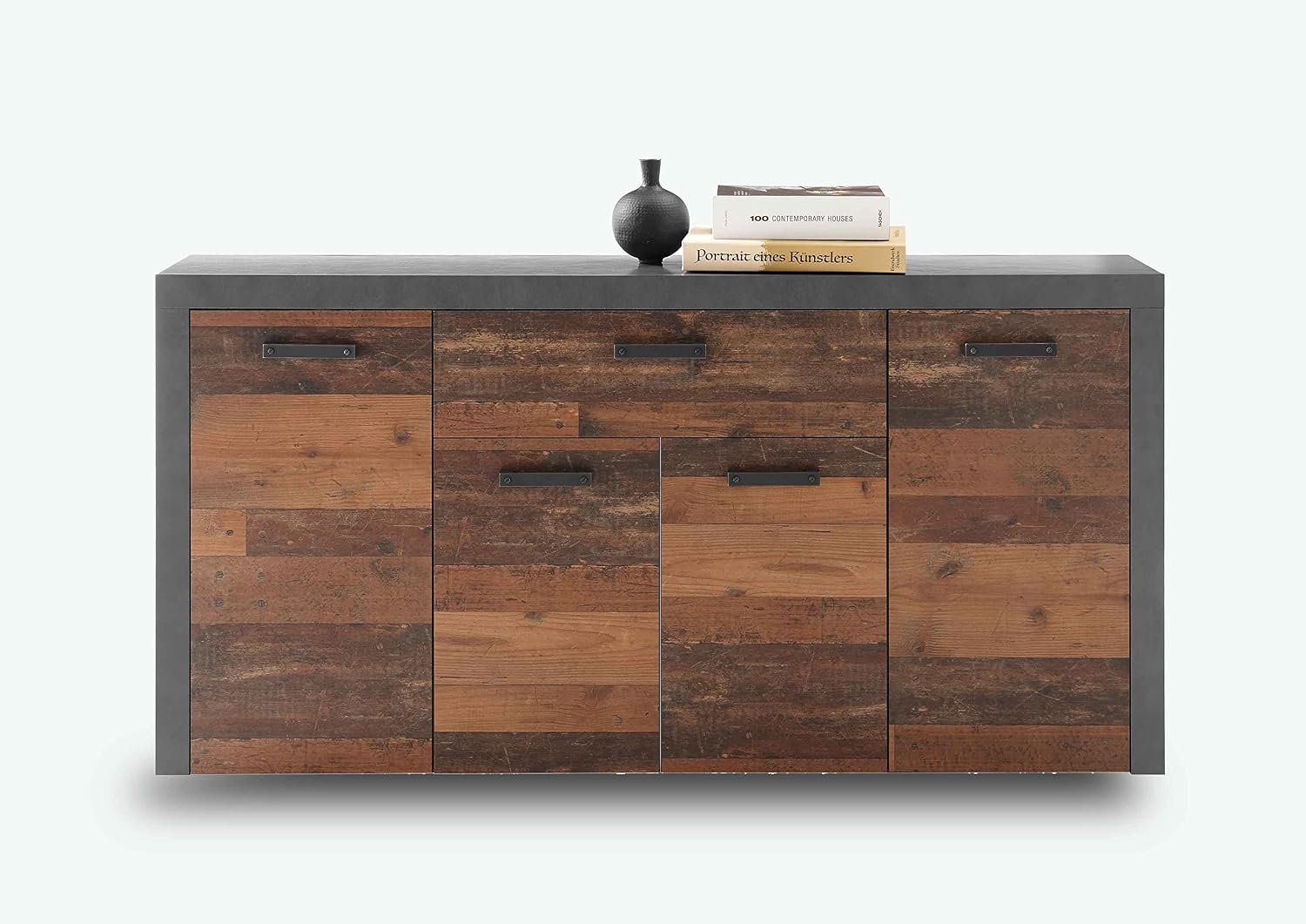 Set soggiorno, old style scuro moderno e industriale per salotti LAP 180x93x38 cm. (Cassettiera), AVANTI TRENDSTORE