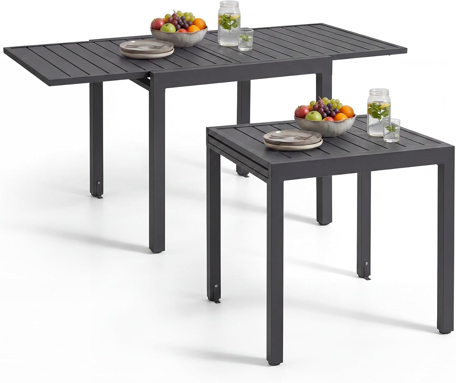 Tavoli standard, Tavolo da Pranzo 4-6 Persone - Grigio Scuro, ® Tavolo da Esterno Allungabile in Alluminio, 160 x 80 x 75 cm, Piano a Doghe, tectake