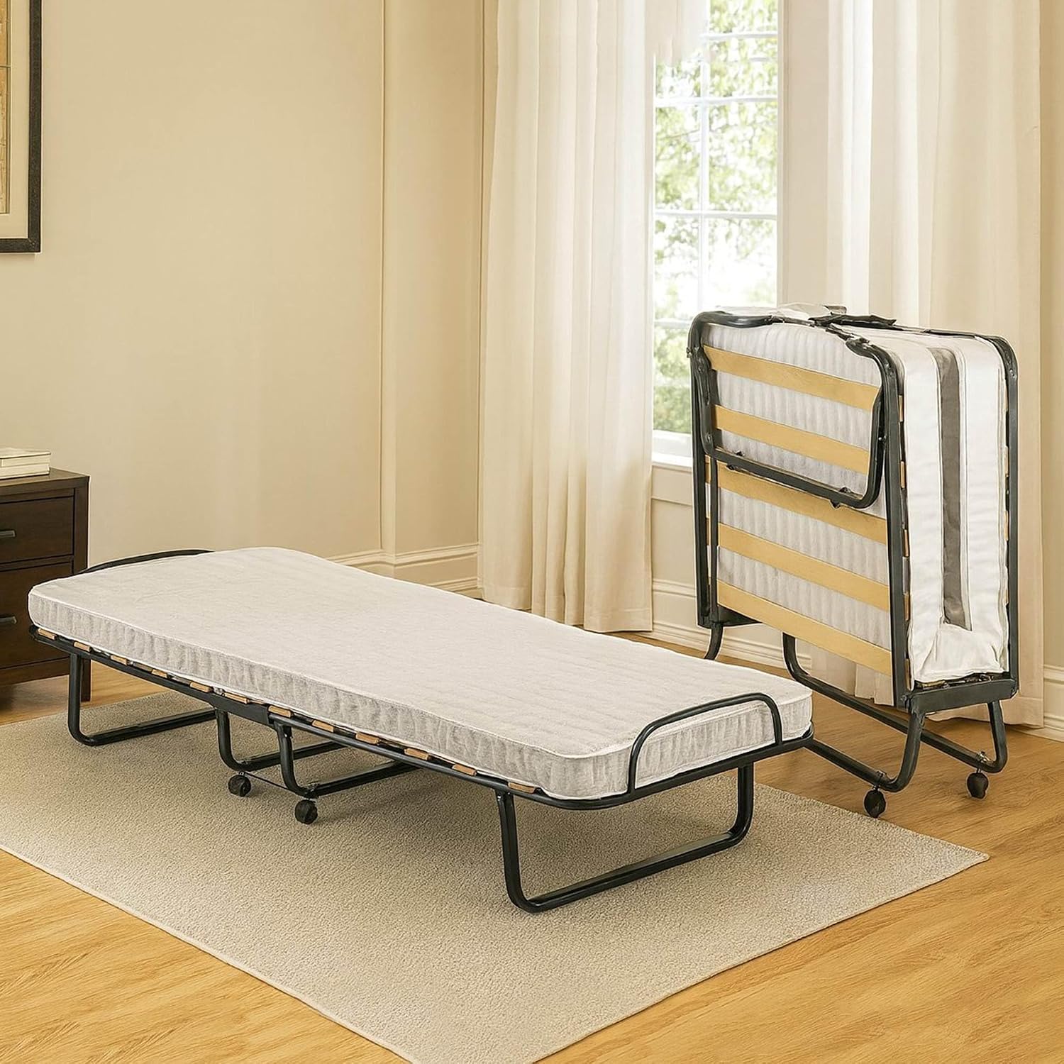 Letti, Bianco, Brandina con Rete 12 doghe, 100% Made in Italy, 80x190h37 cm, Letto Pieghevole Deva, no salvaspazio, Materasso Incluso, Talamo Italia