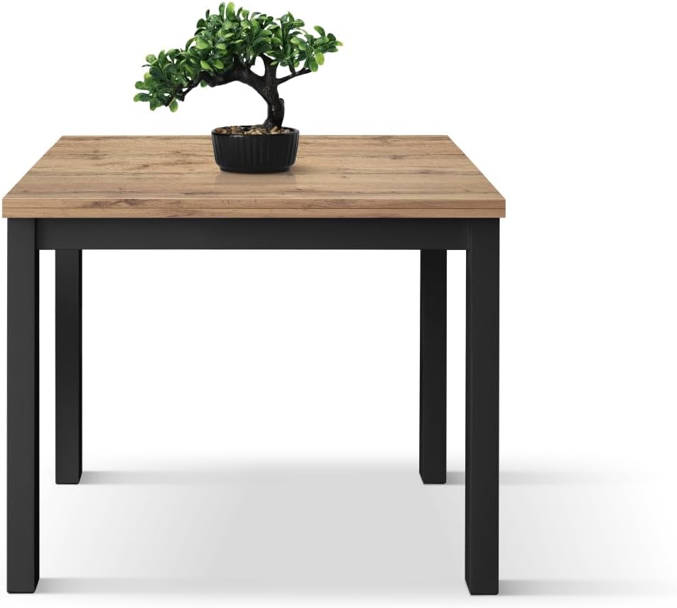 Tavoli da sala da pranzo, Tavolo Cucina, 90x90x76,5 cm - id_2141, Tavolo allungabile Giuliano, Rovere Rustico, Gambe Nere, Made in Italy, PAZZO DESIGN