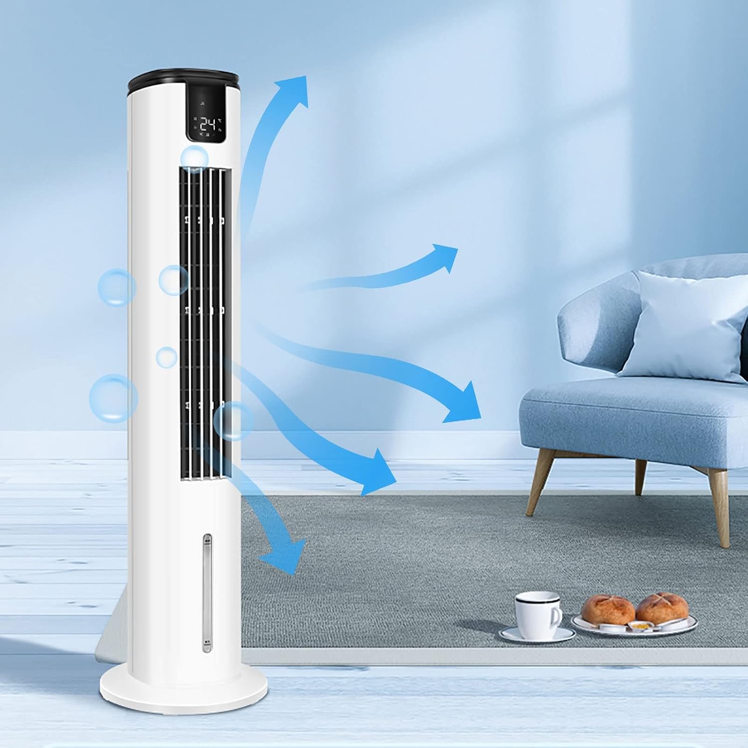 Condizionatori a evaporazione, Raffrescatore evaporativo da 42 Pollici, 3 velocità, Timer di 12 Ore, Ventilatore a Torre oscillante, silenzi, Generic