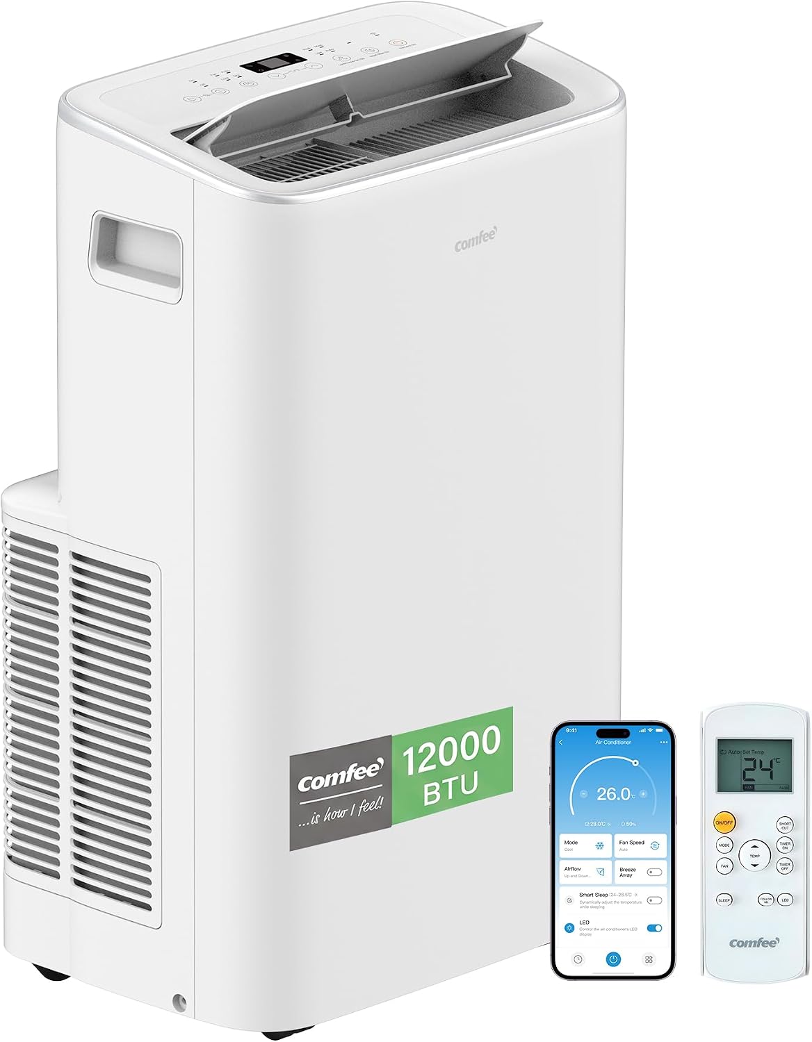 Condizionatore portatile, COMFEE 4-in-1, Potenza da 12000 BTU, ora, Raffrescamento, Ventilazione, Riscaldamento, Deumidificazione, COMFEE'