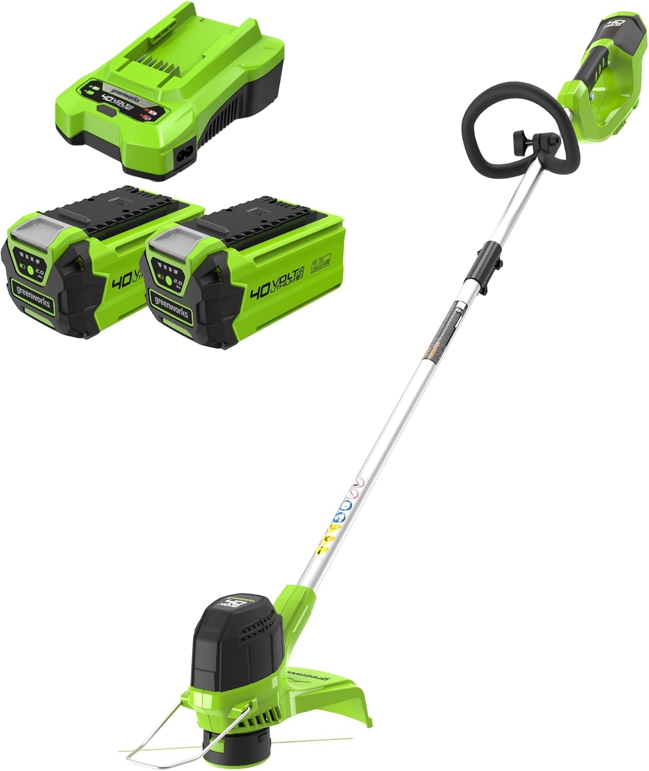 Decespugliatore G40LTK2X, Altezza Regolabile, 40 V Tagliabordi a Batteria per Giardini Medi, Greenworks