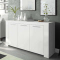 Credenza, Bianco, Madia per salotto, Armadio moderno a 3 ante, 144x42h80 cm, Bellevue, Buffet da soggiorno, Mobile porta TV, Dmora