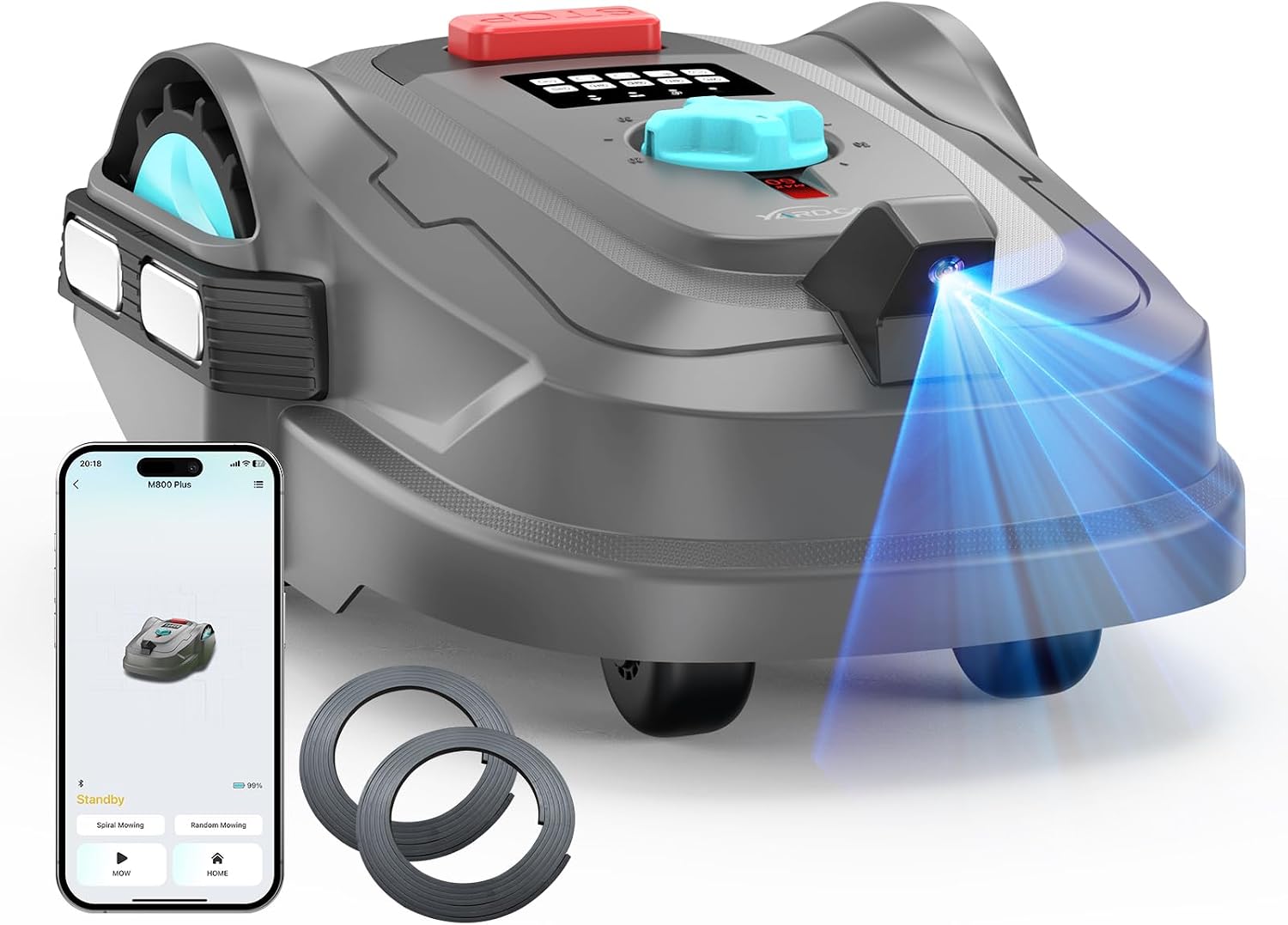 Robot tagliaerba, Posizionamento GPS + 3D Visione, 800 m2, Rilevamento di 150 Ostacoli, Robot Tosaerba, Modalità di Taglio a U, App, YARDCARE