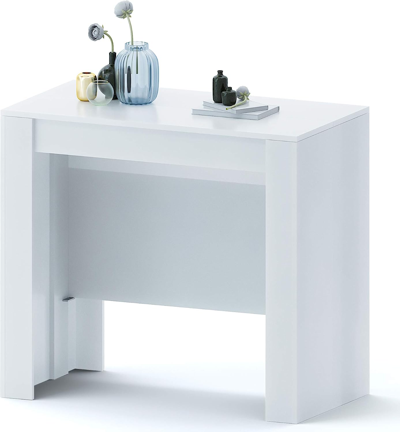 Console e tavoli da divano, Tavolo Consolle Clarissa Allungabile con Guide in Acciaio per Casa Ufficio Bianco Lucido 78 x 51 x 90 cm, Bricozone