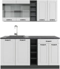 Moduli componibili, antracite, Cucina completa R-Line, adatto per l'espansione individuale con moduli aggiuntivi, Bianco rustico, Vicco