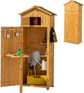 Casetta da giardino, Capanno per Attrezzi Multifunzione, Armadietto da Giardino con Tetto a 2 Falde, in legno, Colore Naturale, Scaffale, KOMFOTTEU