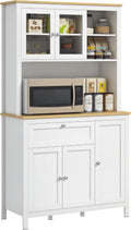Credenza, Bianco, Cucina con Armadietti, Mobile Cucina per Soggiorno, Cassetto e Piano Portamicroonde, Mobile Dispensa con Ante in Vetro, HOMCOM