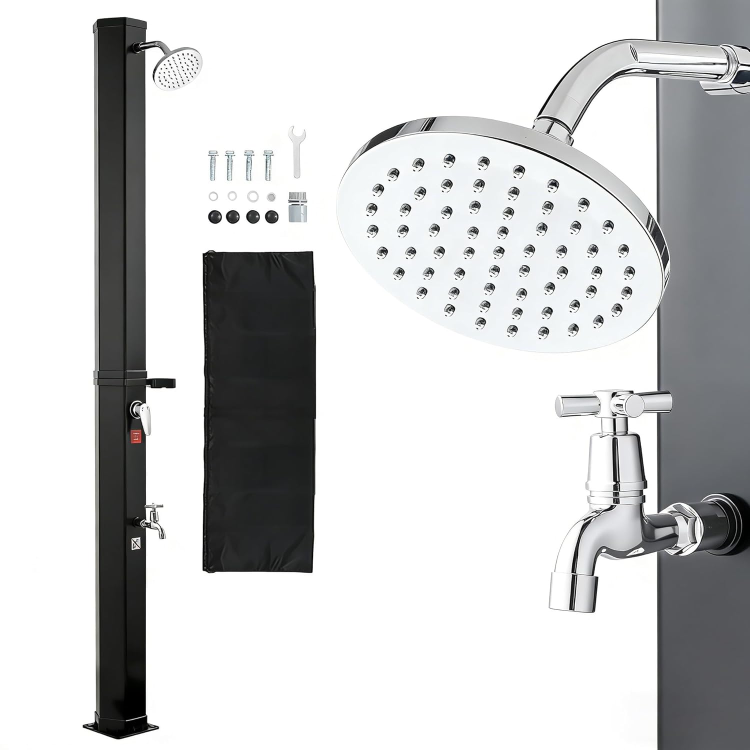 VEVOR Docce da giardino, Doccia Solare da Giardino 40 L, Uso in Piscina Campeggio, Nero, Regolazione Acqua Calda e Fredda