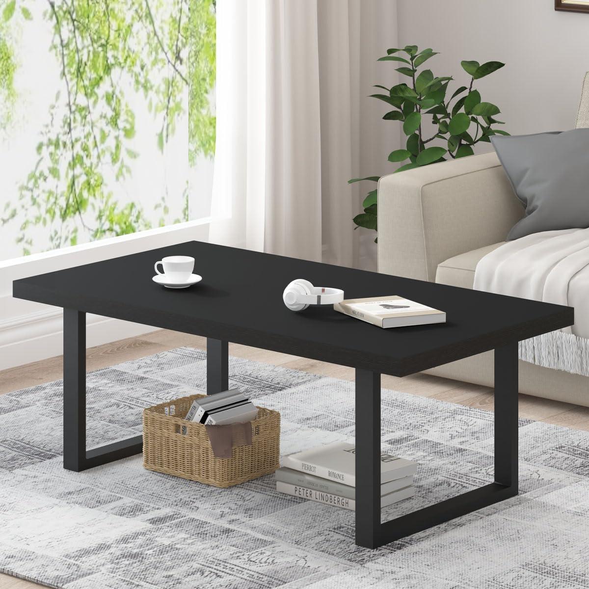 Tavolini da caffè, Tavolino da caffè moderno nero, minimalista industriale in legno, tavolino da cocktail in legno e metallo, per casa, ufficio, IBF