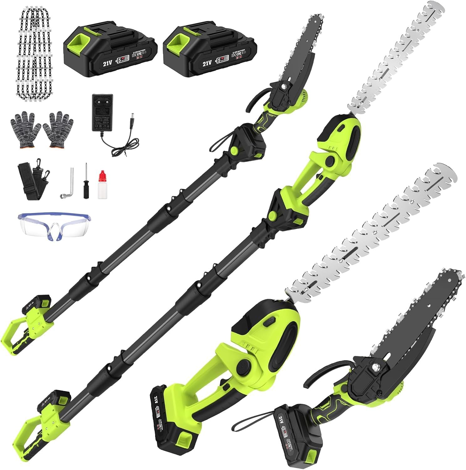 Tagliasiepi, 4* Catene 6', Motosega e con Asta Telescopica, Arbusti, Rami, 2 * 4000 mAh Batterie Ricaricabili per Tagliare Giardini, finade
