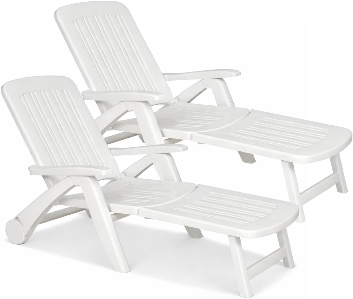 Lettino prendisole CANCU434F, 2 Lettini Prendisole Pieghevoli in Plastica color BIANCO, Letto da Esterno per Giardino, misura 60x190x72 cm, PALUPLUS
