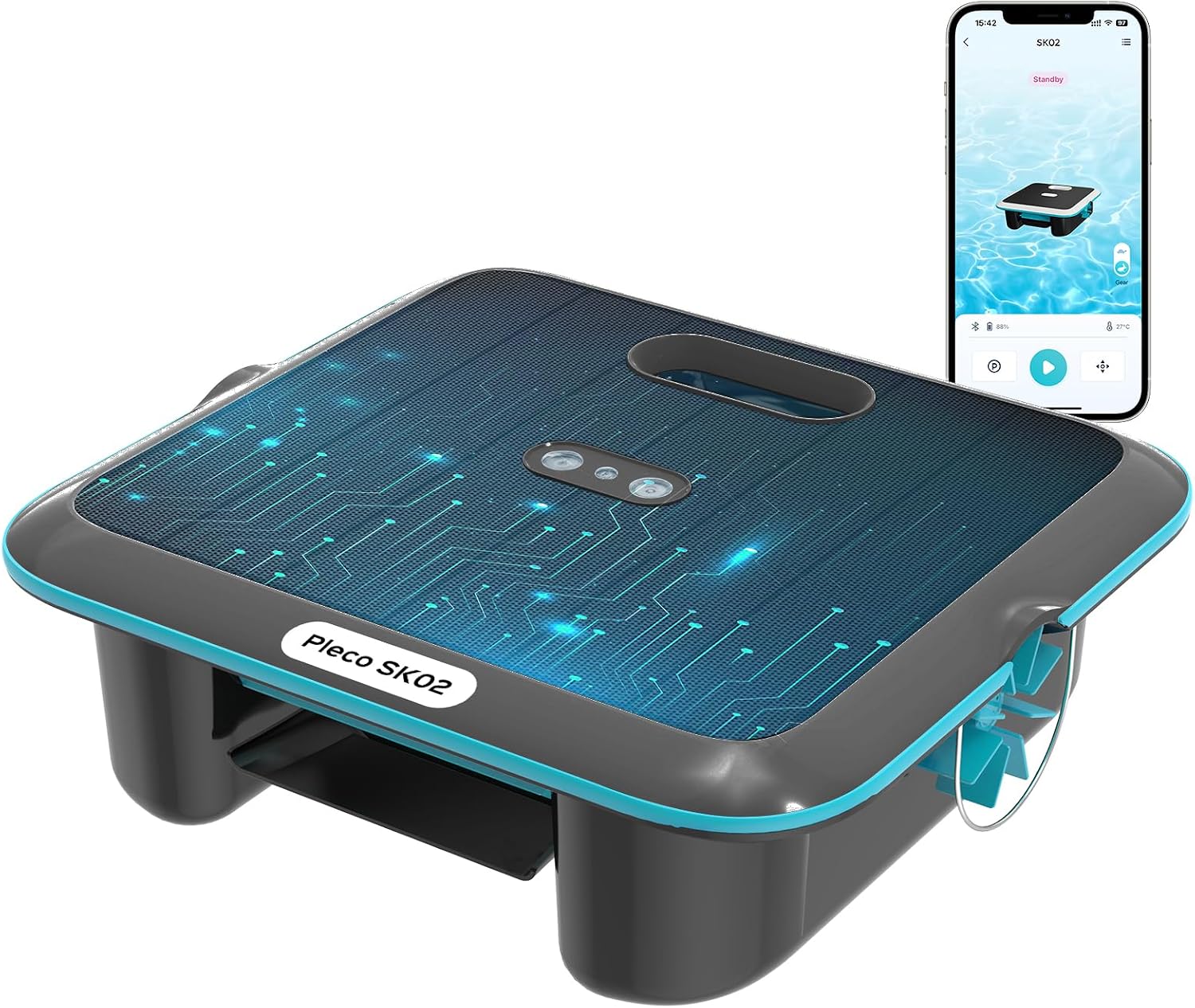 Pulitori automatici SK02, Doppia Ricarica, Sensore Temperatura, Robot Piscina Skimmer con Controllo App, Generic