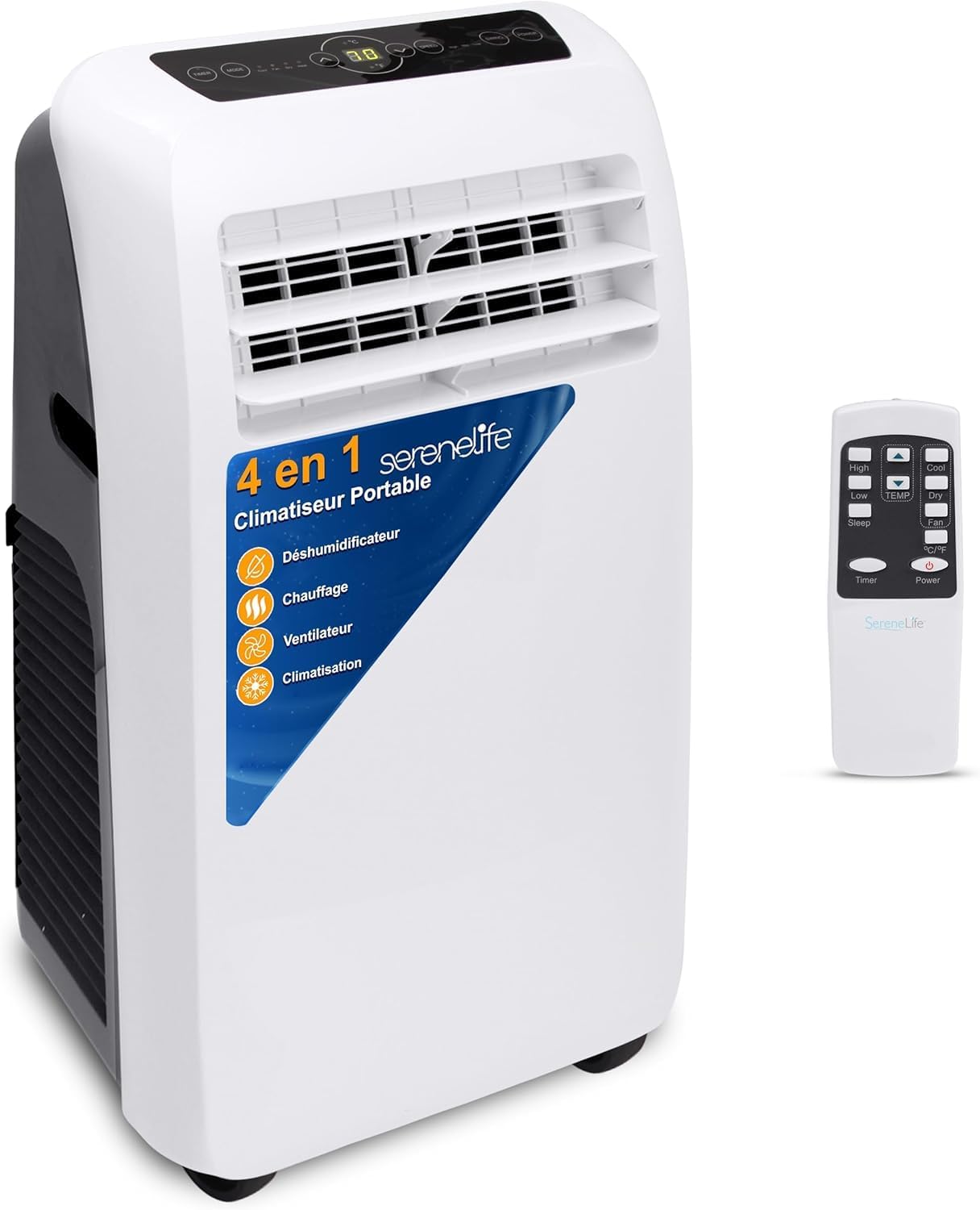 Condizionatore portatile, Condizionatore Mobile 9000 BTU con Riscaldamento - Condizionatore Condizionatore Reversibile Portatile 4 in 1, SereneLife