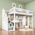 Letti, legno massello + MDF, bianco, Letto a castello per bambini 90 x 200 con armadietti, letto per bambini con barriera, a castello 2 posti, Sapgaks