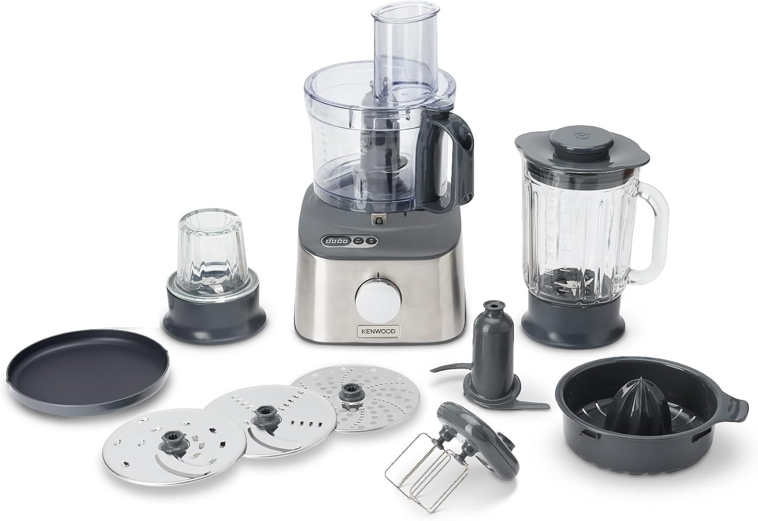 Robot da cucina grandi FDM313SS, Bilancia Digitale Integrata, Tritatutto e Frullatore in Vetro, sbattitore doppia frusta, Spremiagrumi, Kenwood