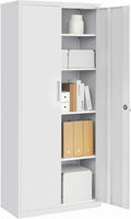 Credenza OMC015G01, Grigio Opaco, Armadietto Garage a 5 Ripiani con 2 Ante, 40 x 80 x 180 cm, 1 Serratura, Armadio Ufficio, Armadio Metallo, SONGMICS
