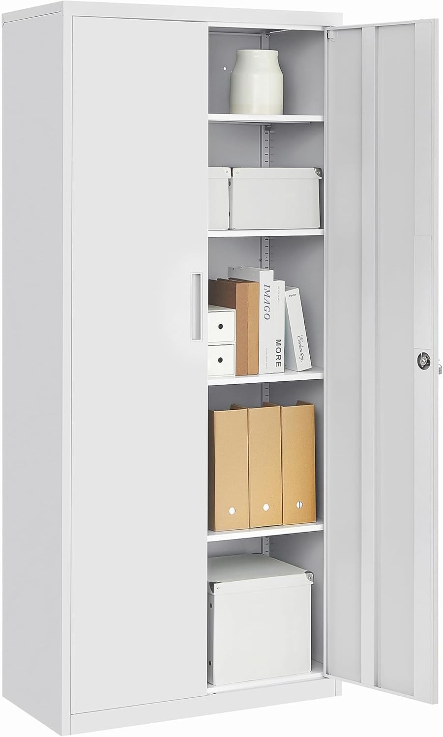 Credenza OMC015G01, Grigio Opaco, Armadietto Garage a 5 Ripiani con 2 Ante, 40 x 80 x 180 cm, 1 Serratura, Armadio Ufficio, Armadio Metallo, SONGMICS