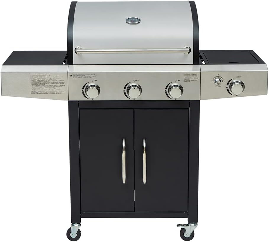 Barbecue a gas, Ruote E Struttura In Acciaio Inox, Completo Di Bruciatore Laterale, Coperchio, Termometro, Griglia In Ghisa, Arsard